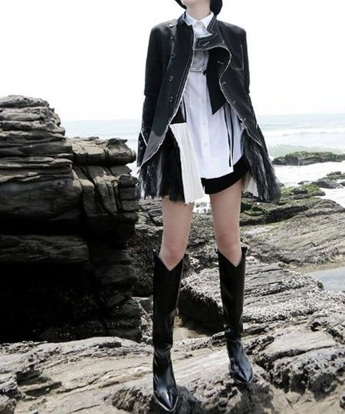 Asymmetric Houndstooth Ribbon Vest